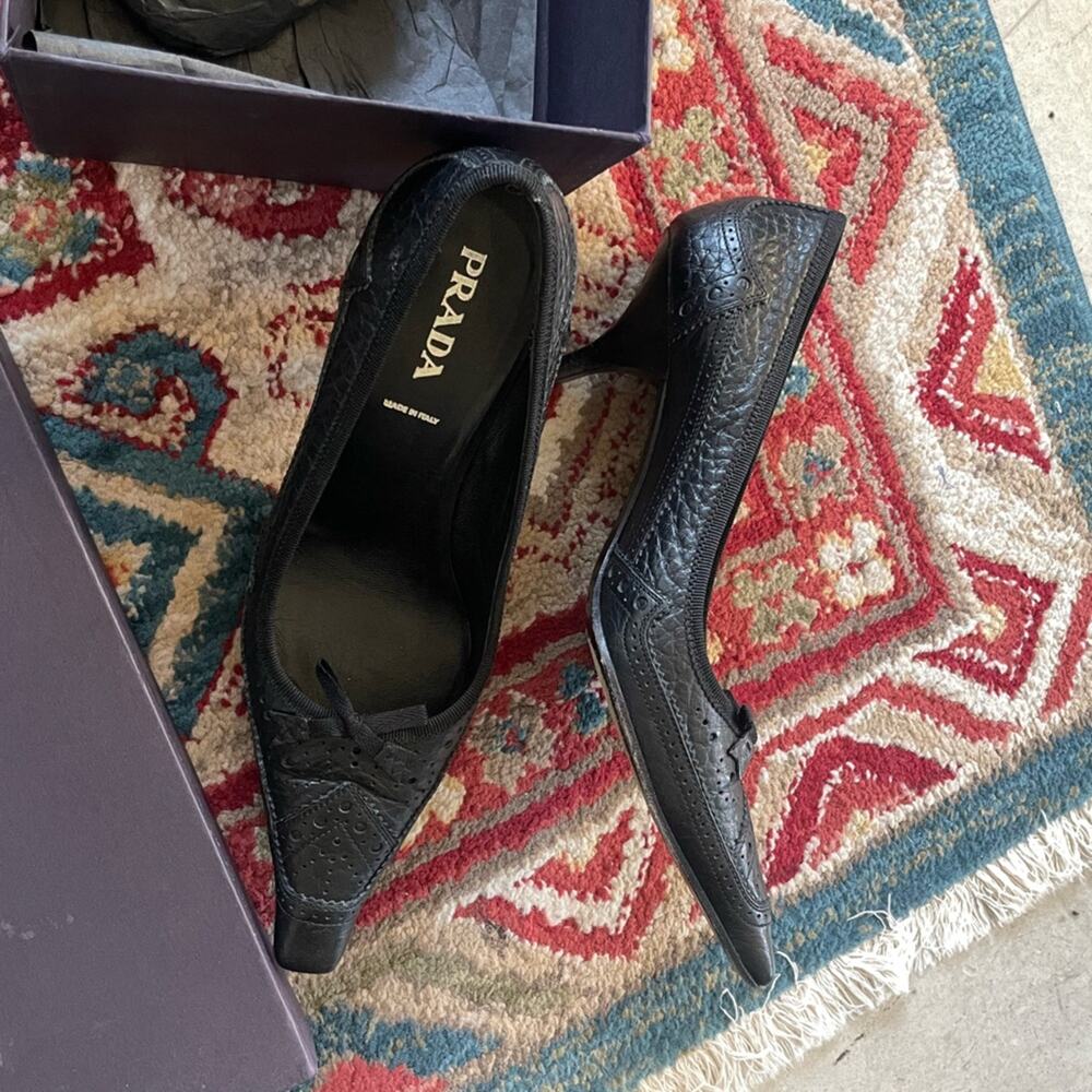 Prada 2003 archival low heel square toe pumps brogue heels leather shoes 38 - Picture 8 of 15